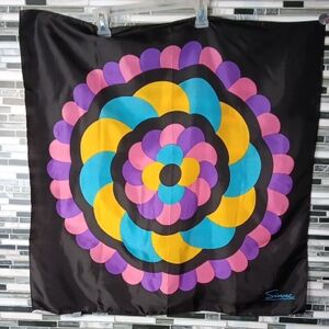 Black Pink Purple Neck Scarf Geometric Circular Pattern Vintage Japan 26x26 Sqr.